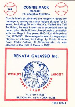 1977-84 Galasso Glossy Greats #145 Connie Mack Back