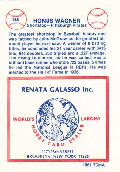 1977-84 Galasso Glossy Greats #148 Honus Wagner Back