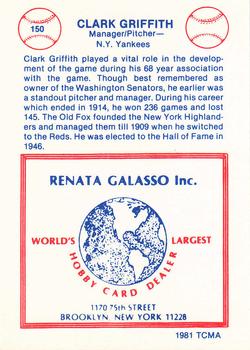 1977-84 Galasso Glossy Greats #150 Clark Griffith Back
