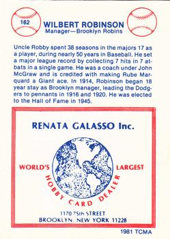 1977-84 Galasso Glossy Greats #162 Wilbert Robinson Back