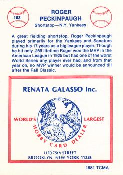 1977-84 Galasso Glossy Greats #163 Roger Peckinpaugh Back