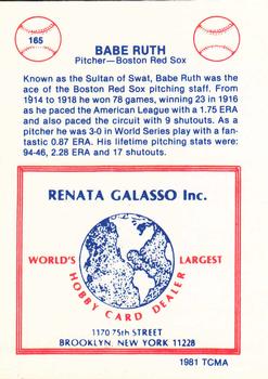 1977-84 Galasso Glossy Greats #165 Babe Ruth Back