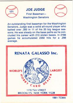 1977-84 Galasso Glossy Greats #171 Joe Judge Back