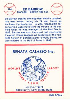 1977-84 Galasso Glossy Greats #174 Ed Barrow Back