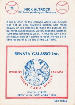 1977-84 Galasso Glossy Greats #178 Nick Altrock Back