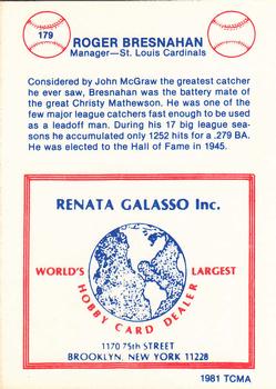 1977-84 Galasso Glossy Greats #179 Roger Bresnahan Back