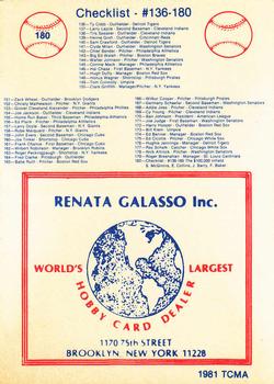 1977-84 Galasso Glossy Greats #180 Checklist 4 Back