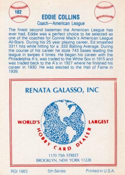 1977-84 Galasso Glossy Greats #182 Eddie Collins Back