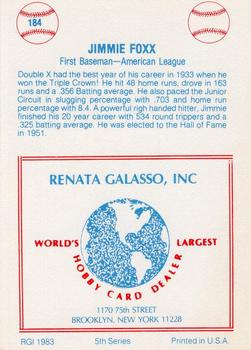 1977-84 Galasso Glossy Greats #184 Jimmie Foxx Back