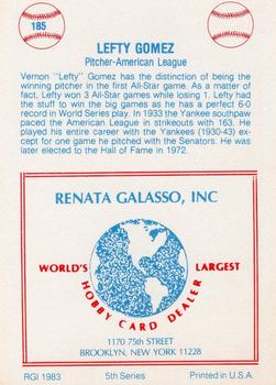 1977-84 Galasso Glossy Greats #185 Lefty Gomez Back