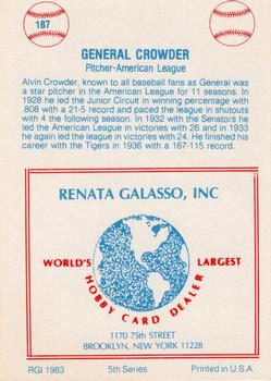 1977-84 Galasso Glossy Greats #187 Alvin Crowder Back
