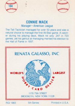 1977-84 Galasso Glossy Greats #194 Connie Mack Back
