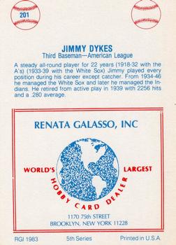 1977-84 Galasso Glossy Greats #201 Jimmie Dykes Back