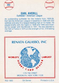 1977-84 Galasso Glossy Greats #202 Earl Averill Back