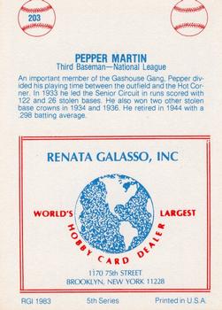 1977-84 Galasso Glossy Greats #203 Pepper Martin Back