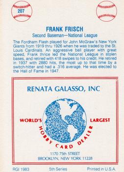 1977-84 Galasso Glossy Greats #207 Frankie Frisch Back