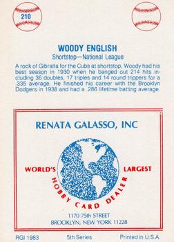 1977-84 Galasso Glossy Greats #210 Woody English Back