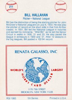 1977-84 Galasso Glossy Greats #211 Bill Hallahan Back