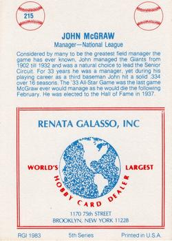 1977-84 Galasso Glossy Greats #215 John McGraw Back