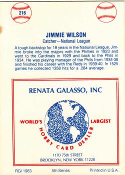 1977-84 Galasso Glossy Greats #216 Jimmie Wilson Back