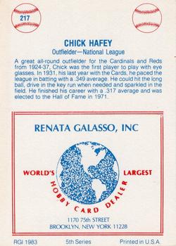 1977-84 Galasso Glossy Greats #217 Chick Hafey Back