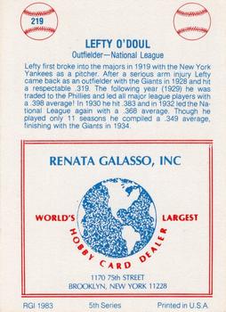 1977-84 Galasso Glossy Greats #219 Lefty O'Doul Back
