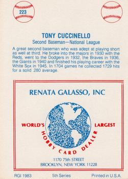 1977-84 Galasso Glossy Greats #223 Tony Cuccinello Back