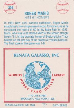 1977-84 Galasso Glossy Greats #226 Roger Maris Back
