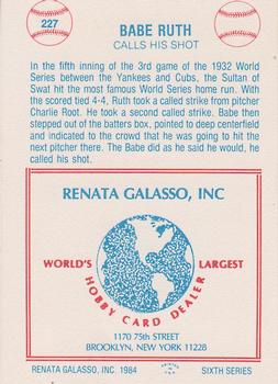 1977-84 Galasso Glossy Greats #227 Babe Ruth Back