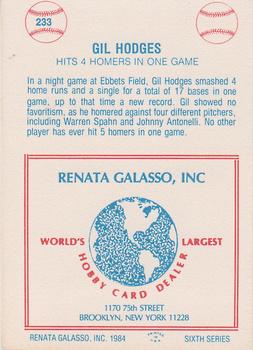 1977-84 Galasso Glossy Greats #233 Gil Hodges Back