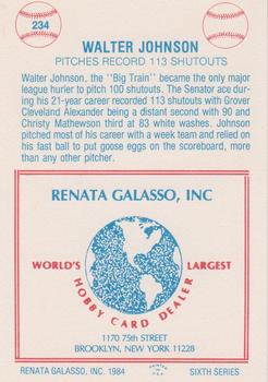 1977-84 Galasso Glossy Greats #234 Walter Johnson Back