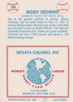 1977-84 Galasso Glossy Greats #238 Mickey Cochrane Back