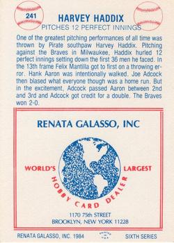 1977-84 Galasso Glossy Greats #241 Harvey Haddix Back