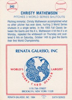 1977-84 Galasso Glossy Greats #242 Christy Mathewson Back