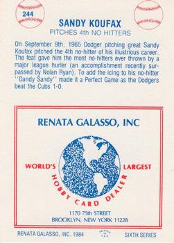 1977-84 Galasso Glossy Greats #244 Sandy Koufax Back