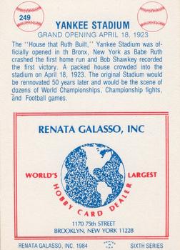 1977-84 Galasso Glossy Greats #249 Yankee Stadium Back