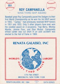 1977-84 Galasso Glossy Greats #251 Roy Campanella Back