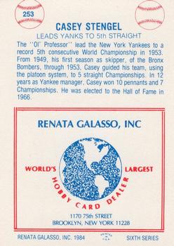 1977-84 Galasso Glossy Greats #253 Casey Stengel Back