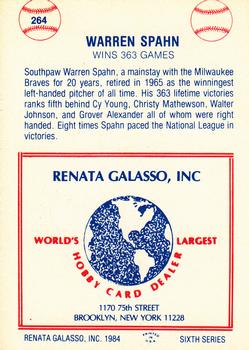 1977-84 Galasso Glossy Greats #264 Warren Spahn Back