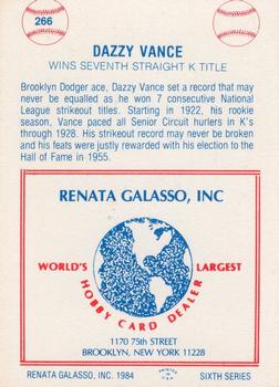 1977-84 Galasso Glossy Greats #266 Dazzy Vance Back