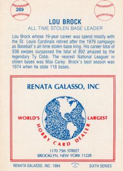 1977-84 Galasso Glossy Greats #269 Lou Brock Back