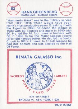 1977-84 Galasso Glossy Greats #82 Hank Greenberg Back