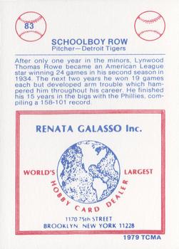 1977-84 Galasso Glossy Greats #83 Schoolboy Rowe Back