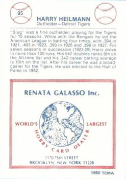 1977-84 Galasso Glossy Greats #95 Harry Heilmann Back