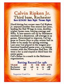 2009 Superior Minor League #10 Cal Ripken Jr. Back