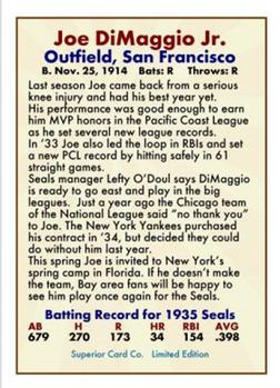 2009 Superior Minor League #3 Joe DiMaggio Back
