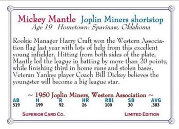 2009 Superior Minor League #4 Mickey Mantle Back