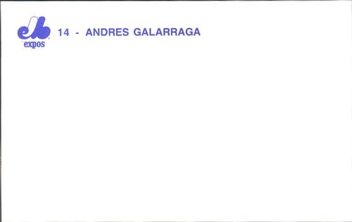 1987 Montreal Expos Postcards #NNO Andres Galarraga Back