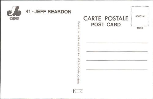 1986 Montreal Expos Postcards #NNO Jeff Reardon Back
