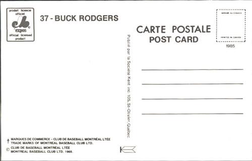 1986 Montreal Expos Postcards #NNO Buck Rodgers Back